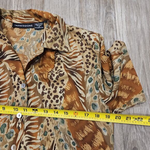 Vtg Impressions Leopard Cheetah Print Blouse Womens S Oversized Y2K 90s Boho - Picture 8 of 9